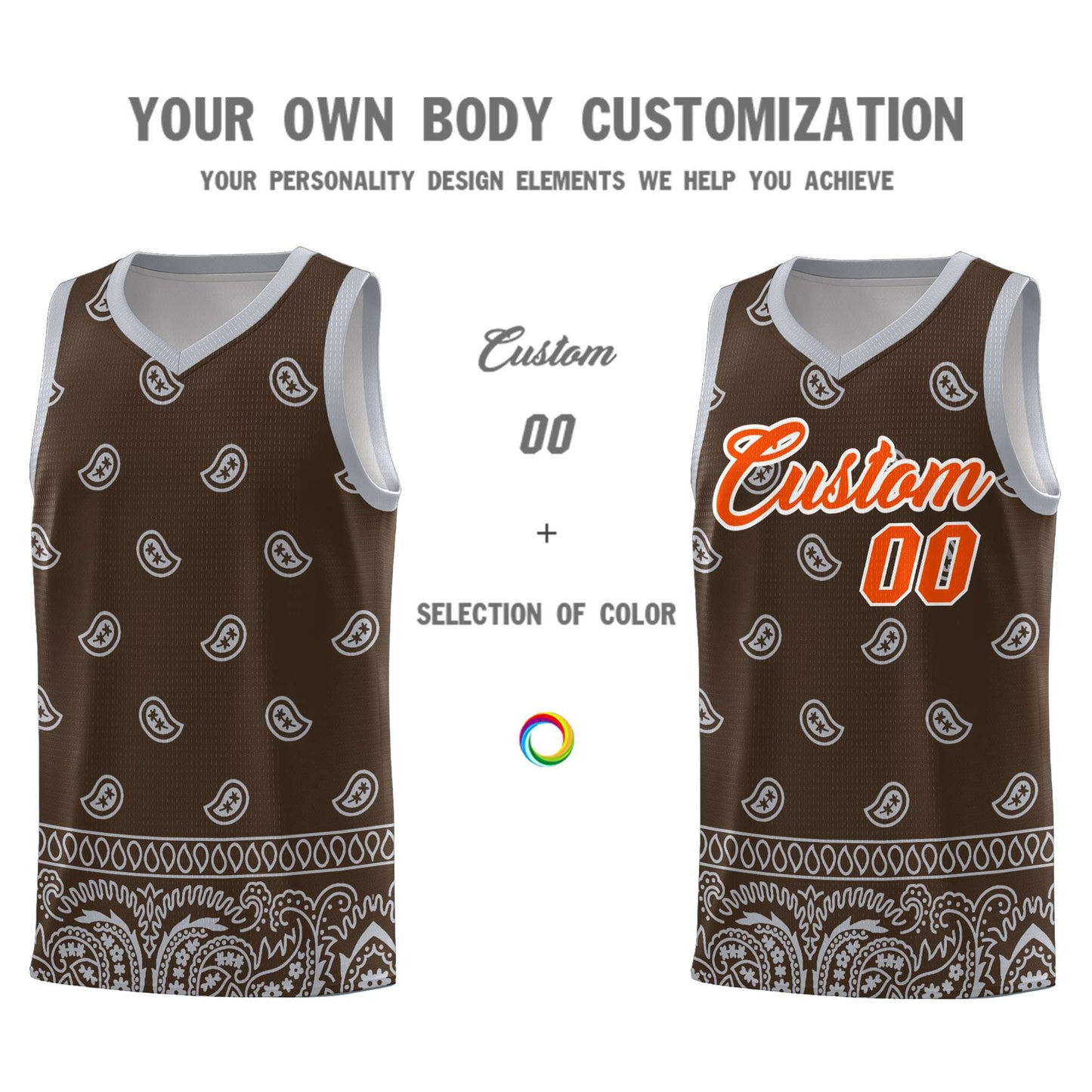Custom Brown Gray Personalized Cashew Pattern Sports Uniform Basketball Jersey Limited