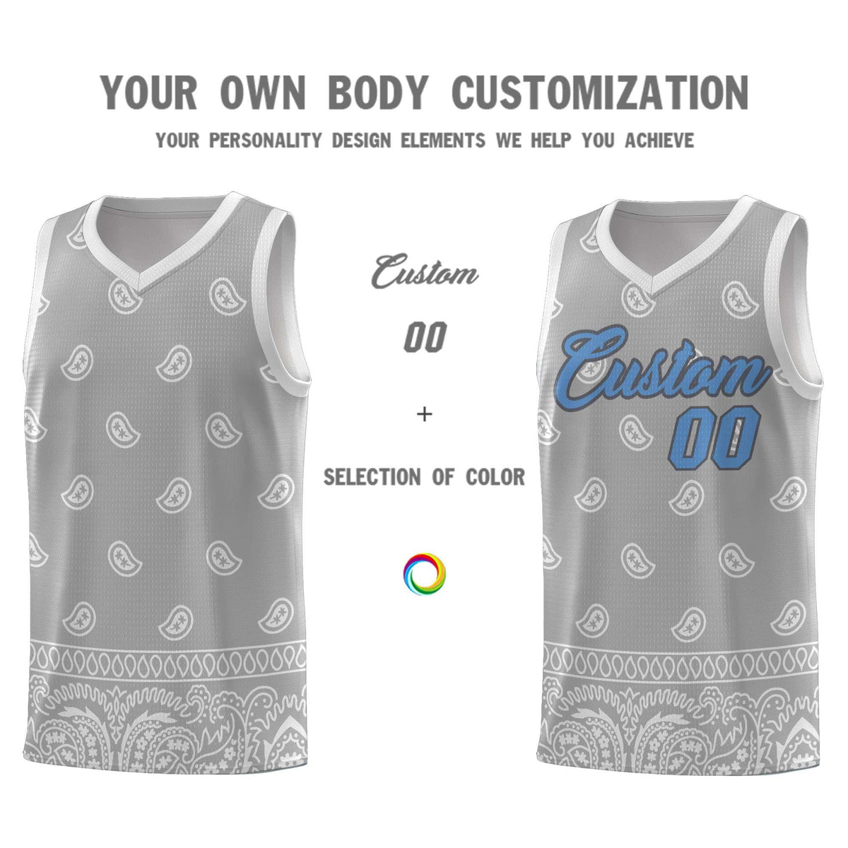 Custom Gray Light Gray Personalized Cashew Pattern Sports Uniform Basketball Jersey Limited