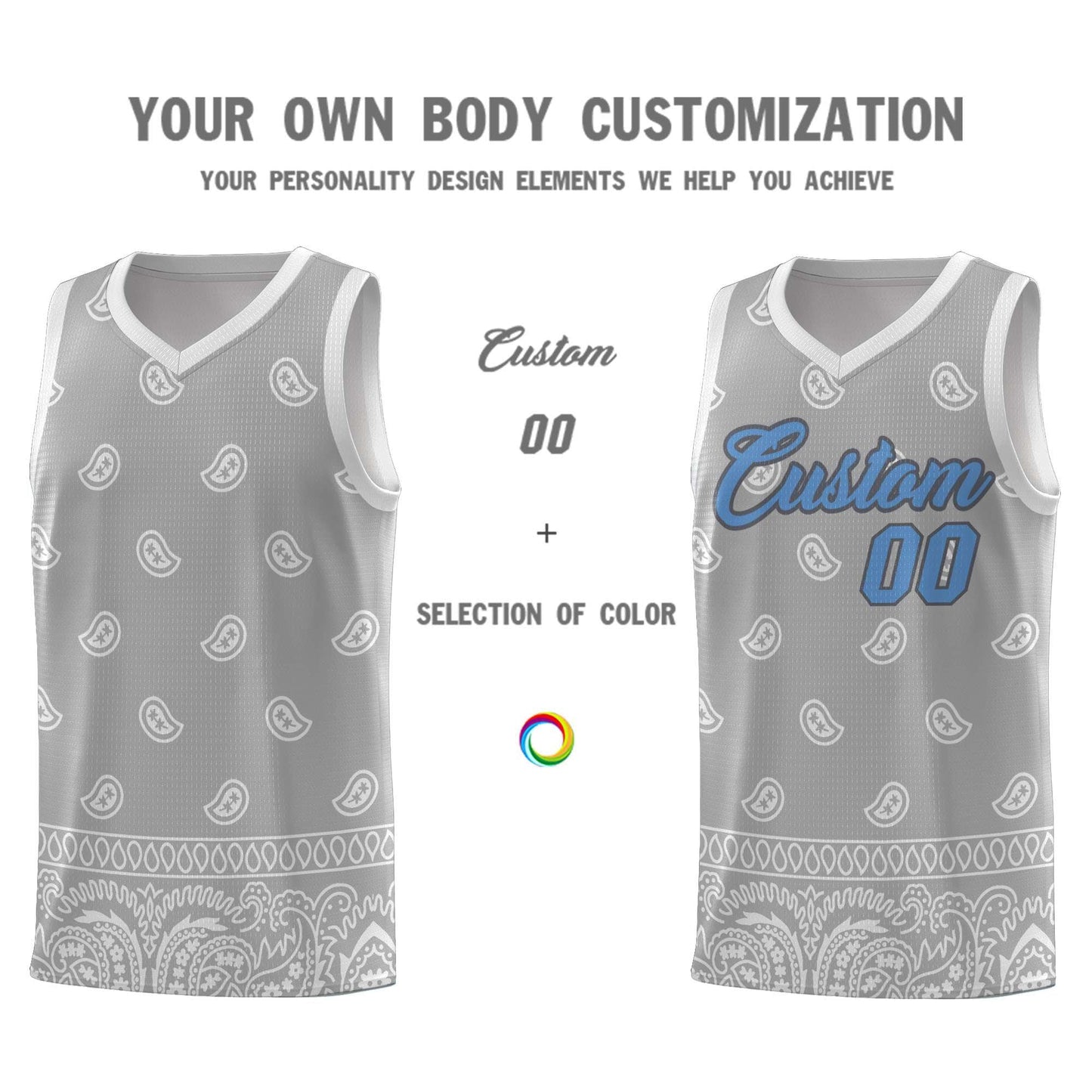 Custom Gray Light Gray Personalized Cashew Pattern Sports Uniform Basketball Jersey Limited