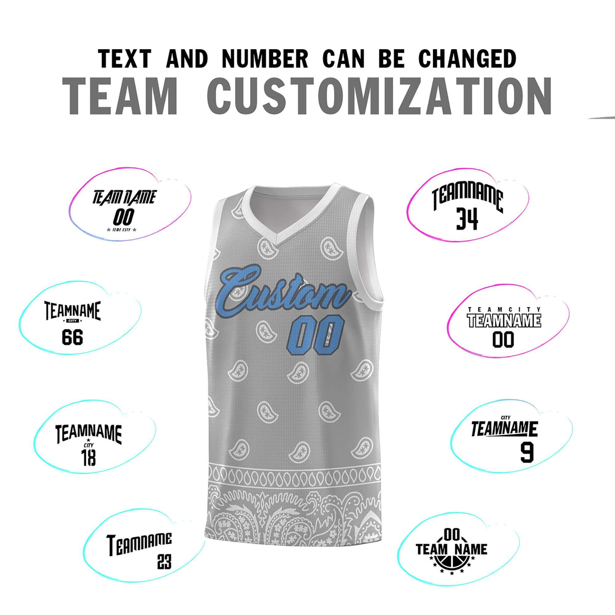 Custom Gray Light Gray Personalized Cashew Pattern Sports Uniform Basketball Jersey Limited