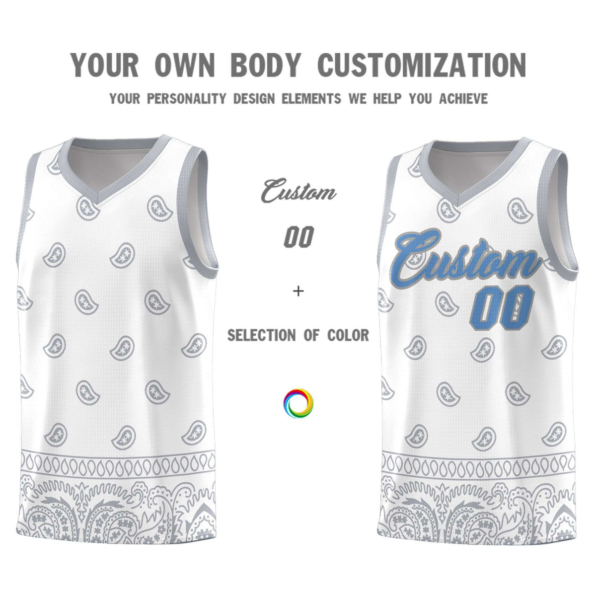 Custom White Gray Personalized Cashew Pattern Sports Uniform Basketball Jersey Limited