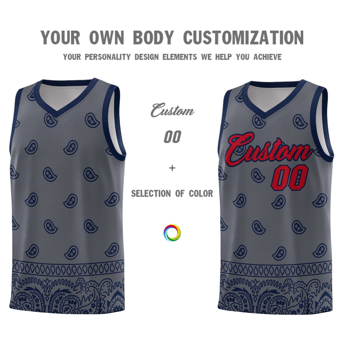 Custom Dark Gray Navy Personalized Cashew Pattern Sports Uniform Basketball Jersey Limited