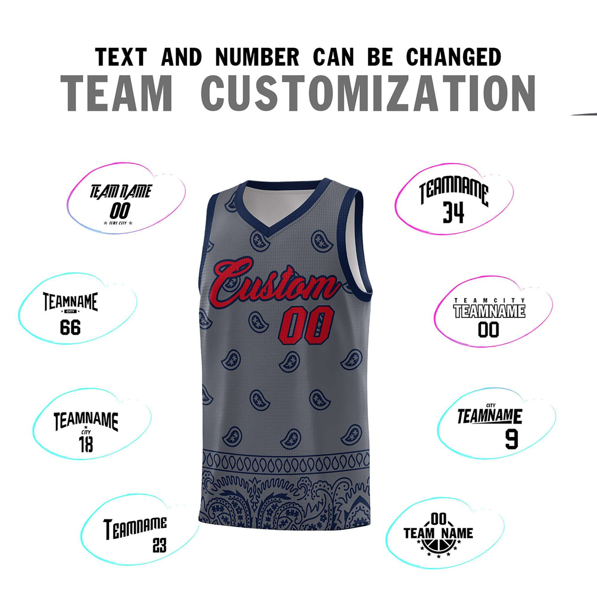 Custom Dark Gray Navy Personalized Cashew Pattern Sports Uniform Basketball Jersey Limited