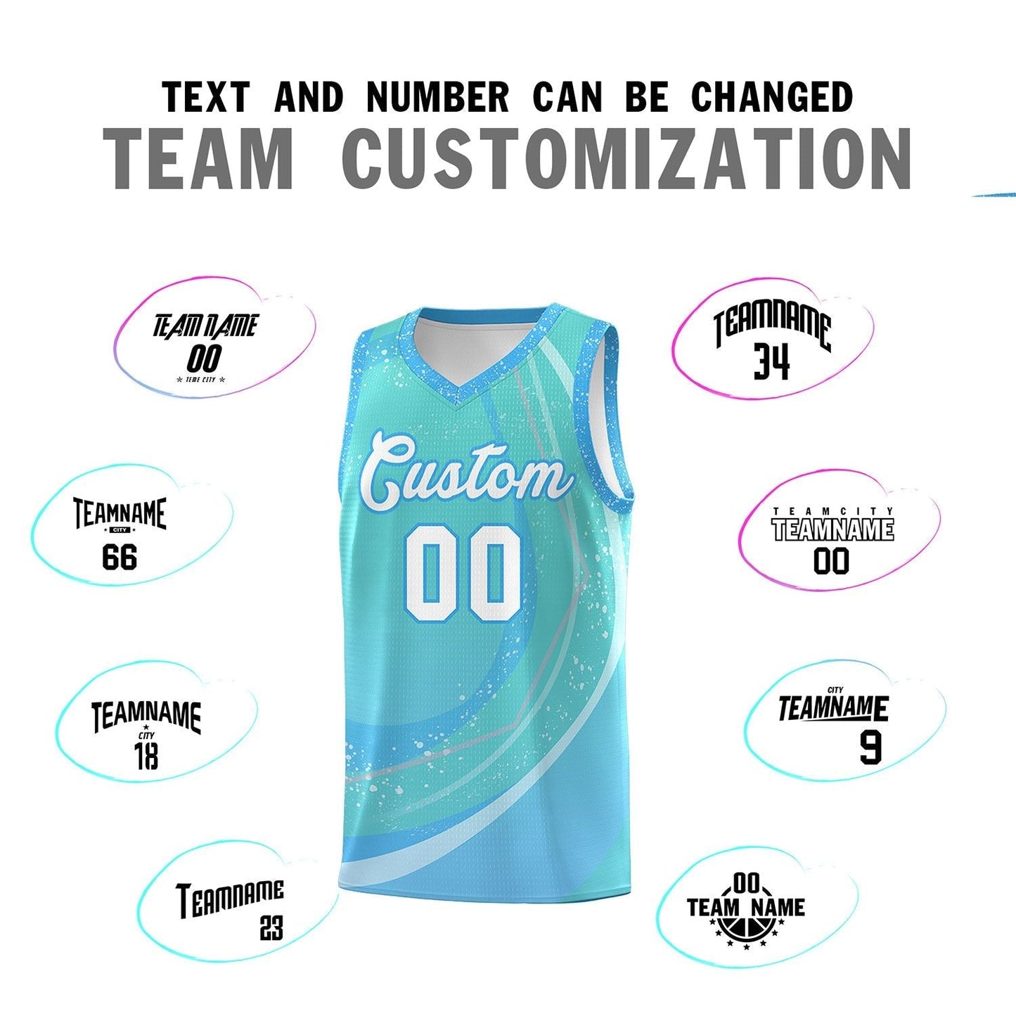 Custom Aqua Powder Blue Personalized Galaxy Graffiti Pattern Sports Uniform Basketball Jersey Limited