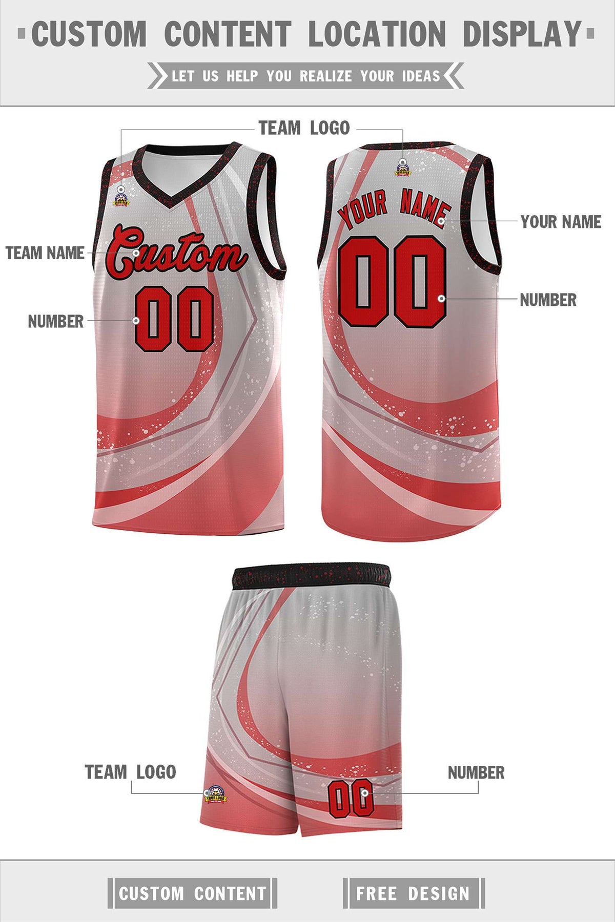 Custom Gray Red Personalized Galaxy Graffiti Pattern Sports Uniform Basketball Jersey Limited