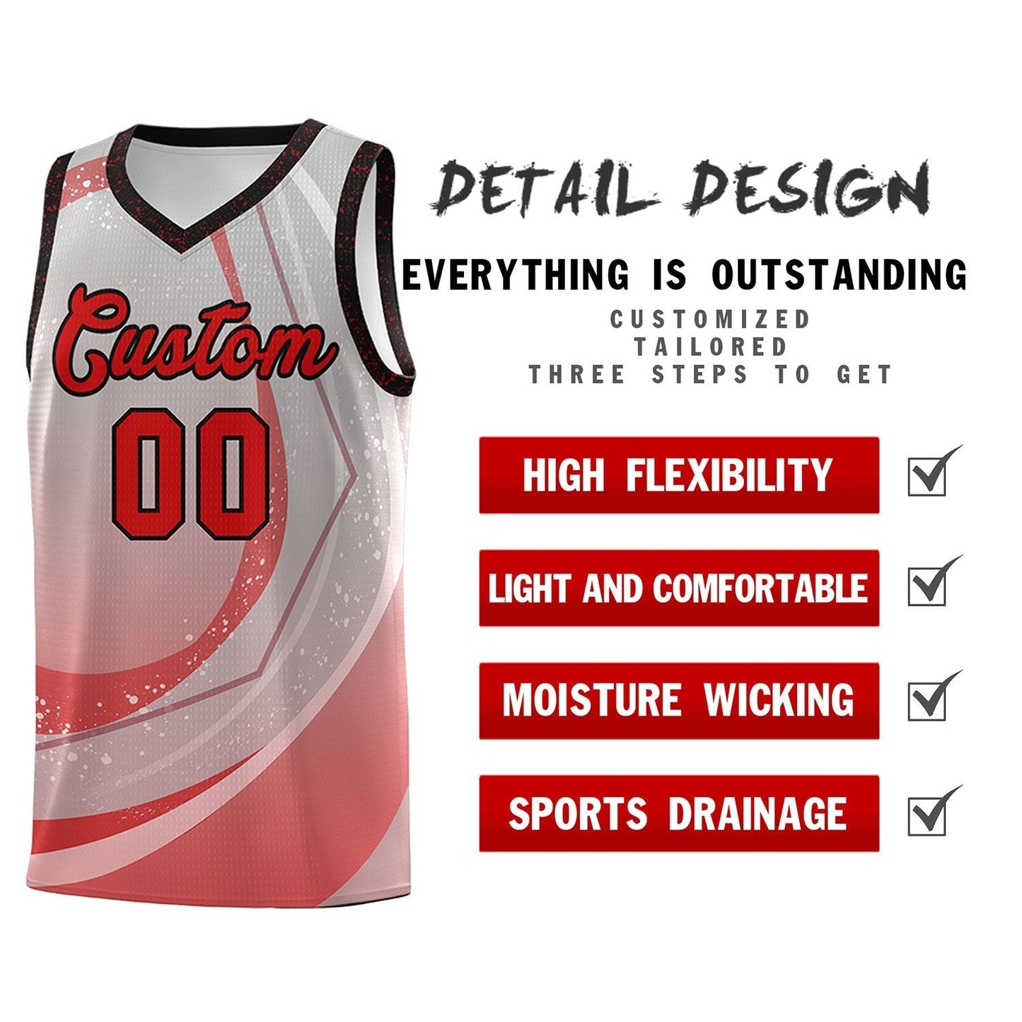 Custom Gray Red Personalized Galaxy Graffiti Pattern Sports Uniform Basketball Jersey Limited