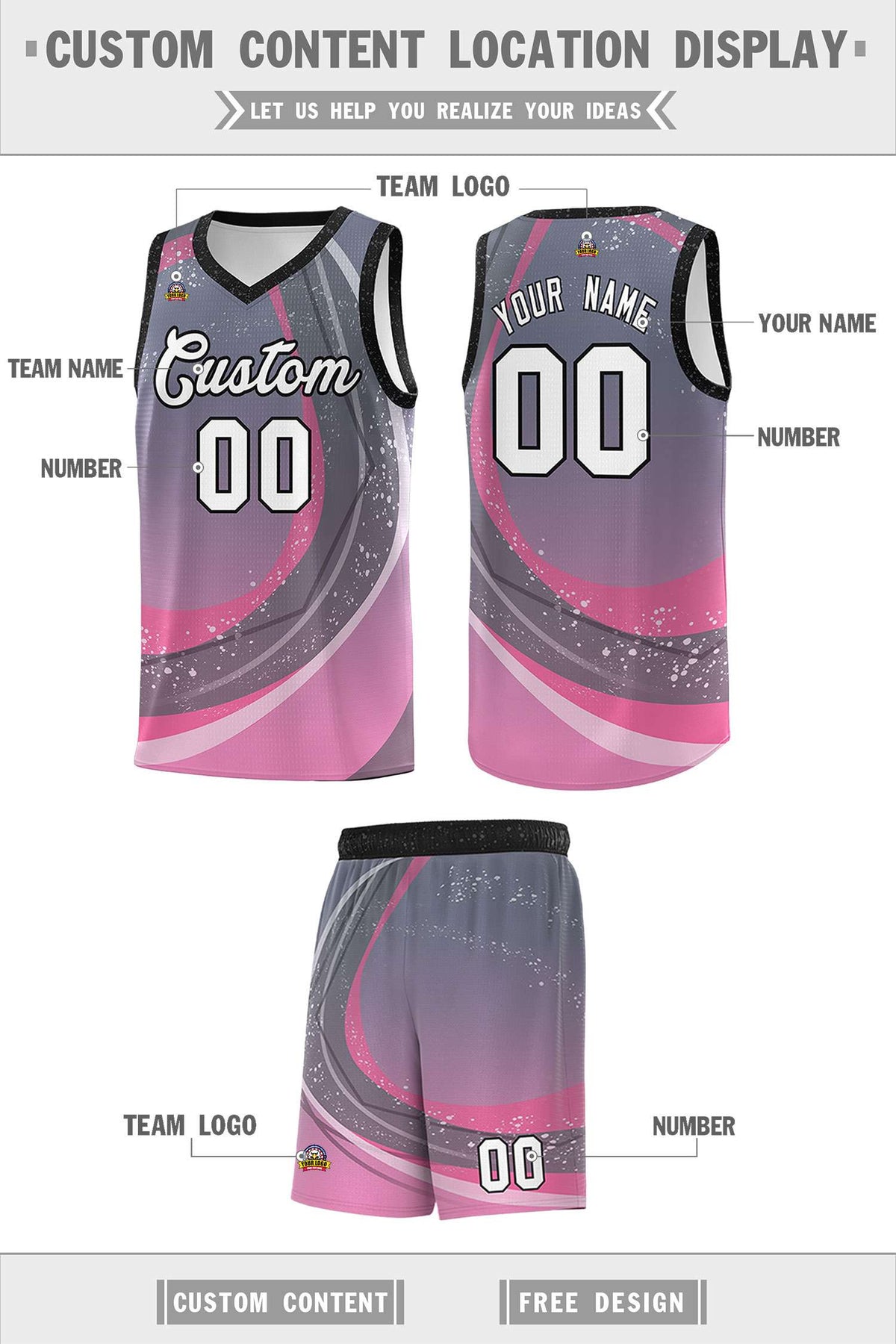 Custom Dark Gray Pink Personalized Galaxy Graffiti Pattern Sports Uniform Basketball Jersey Limited