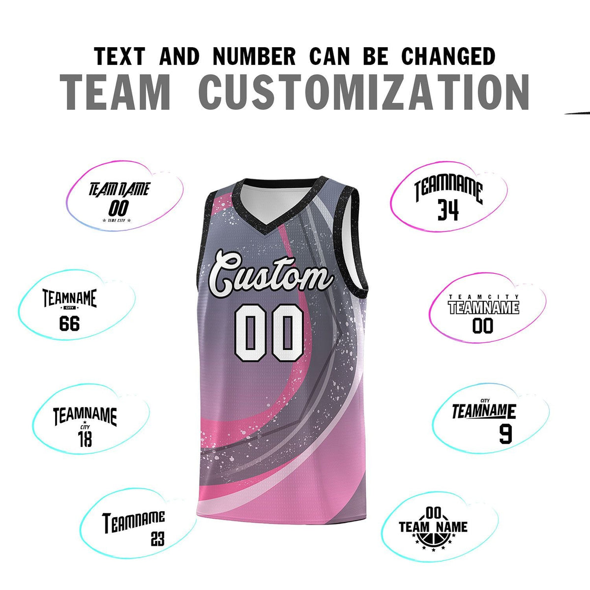 Custom Dark Gray Pink Personalized Galaxy Graffiti Pattern Sports Uniform Basketball Jersey Limited
