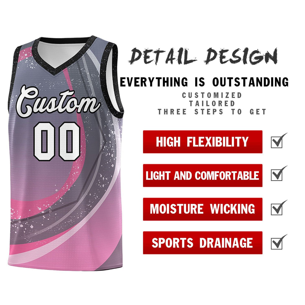 Custom Dark Gray Pink Personalized Galaxy Graffiti Pattern Sports Uniform Basketball Jersey Limited