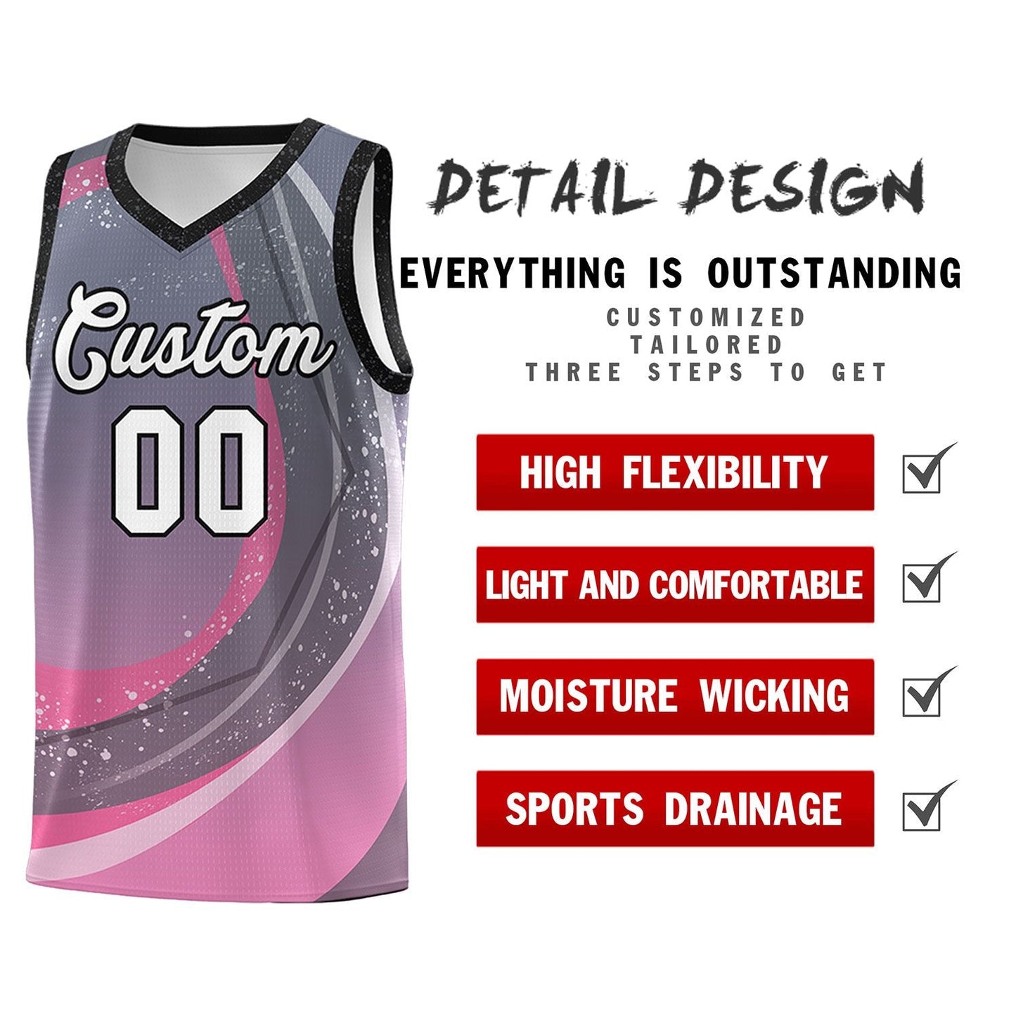 Custom Dark Gray Pink Personalized Galaxy Graffiti Pattern Sports Uniform Basketball Jersey Limited