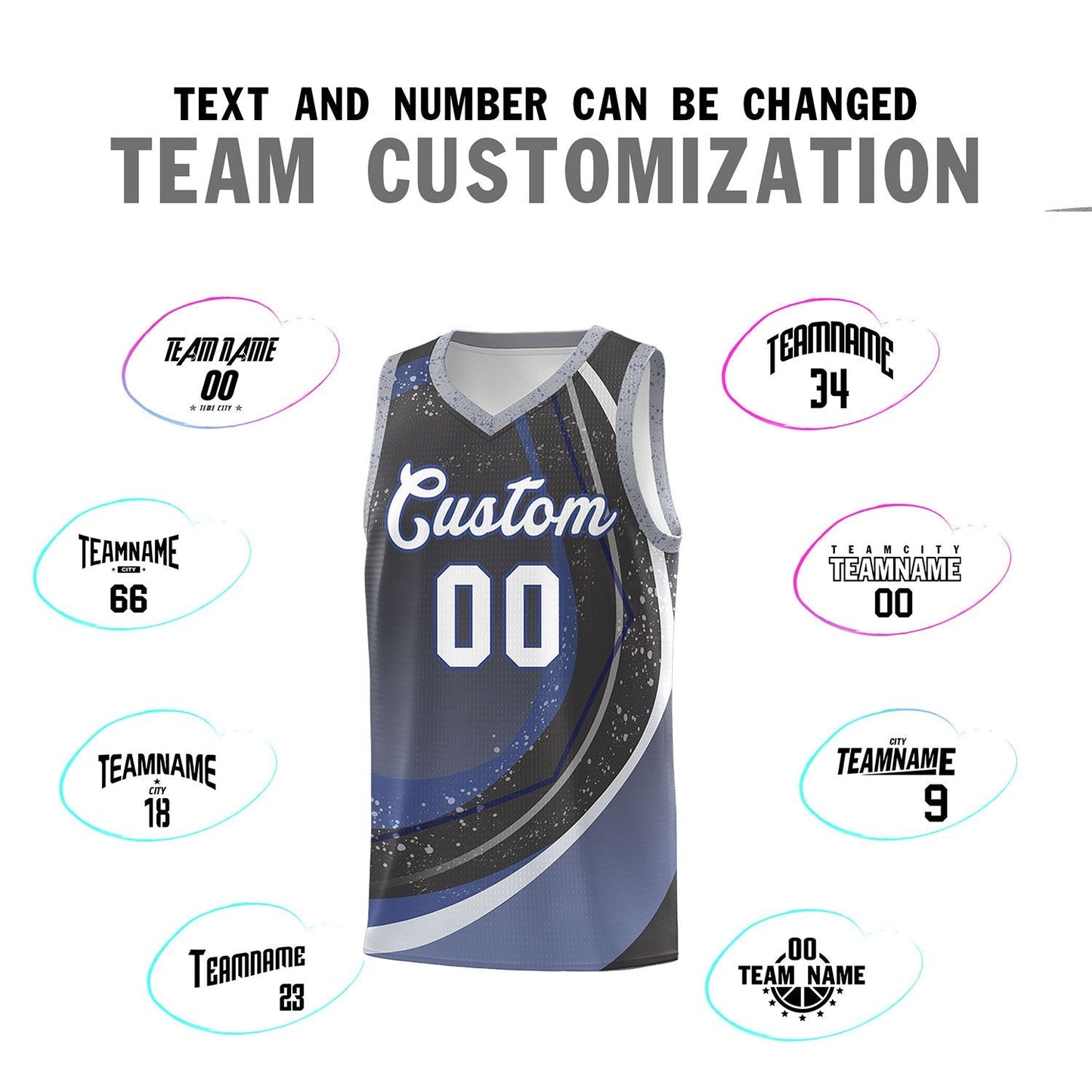 Custom Dark Gray Blue Personalized Galaxy Graffiti Pattern Sports Uniform Basketball Jersey Limited