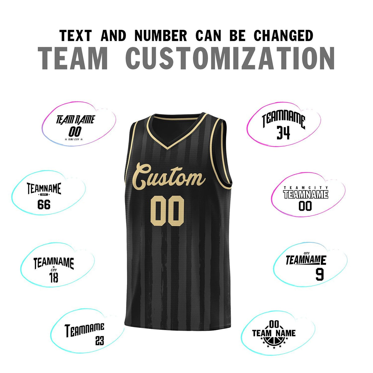 Custom Black Khaki Vertical Striped Pattern Sports Uniform Basketball Jersey Limited