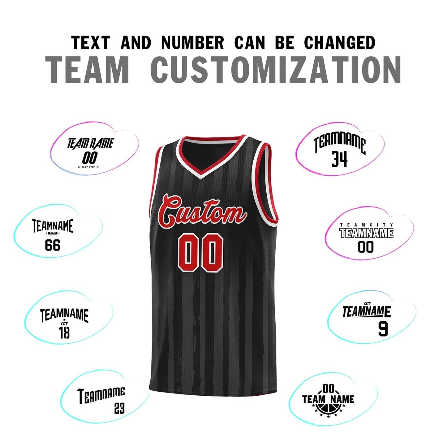 Custom Black Red Vertical Striped Pattern Sports Uniform Basketball Jersey Limited