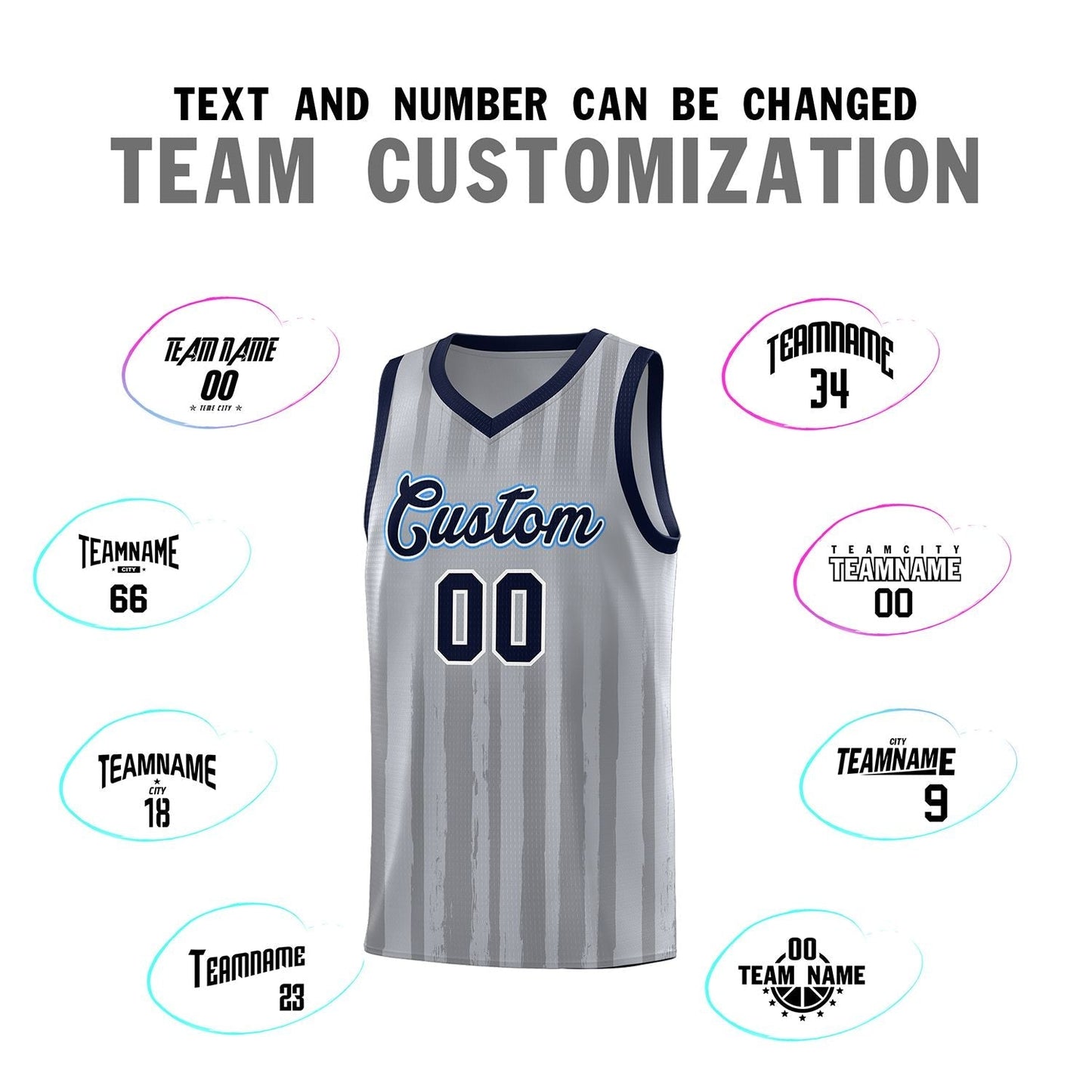 Custom Gray Navy Vertical Striped Pattern Sports Uniform Basketball Jersey Limited