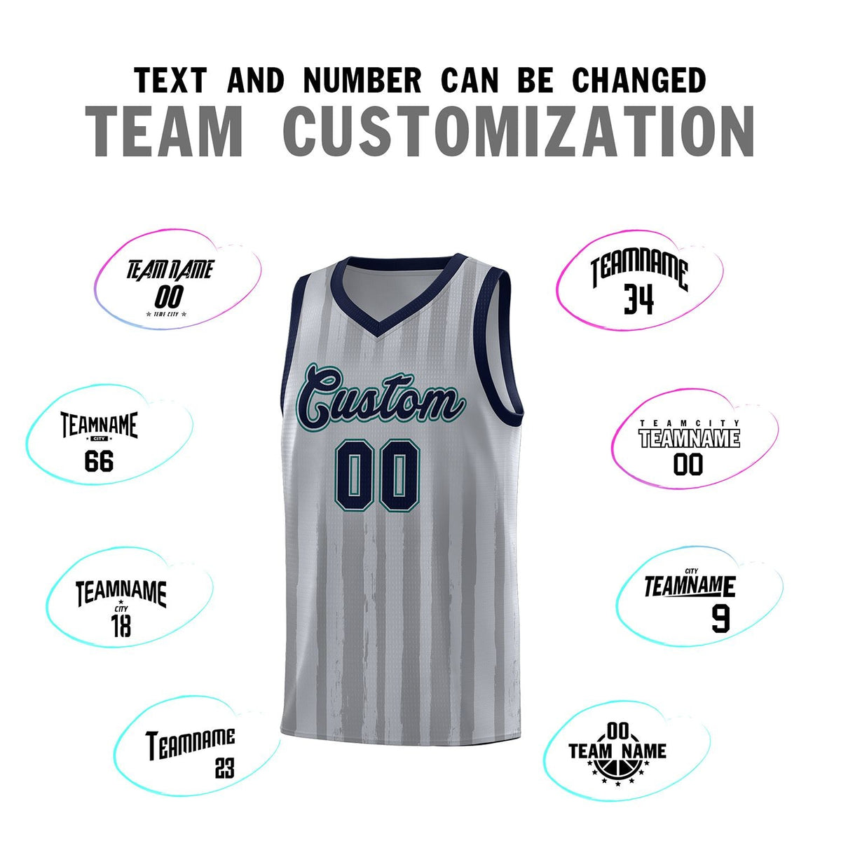 Custom Gray Navy Vertical Striped Pattern Sports Uniform Basketball Jersey Limited