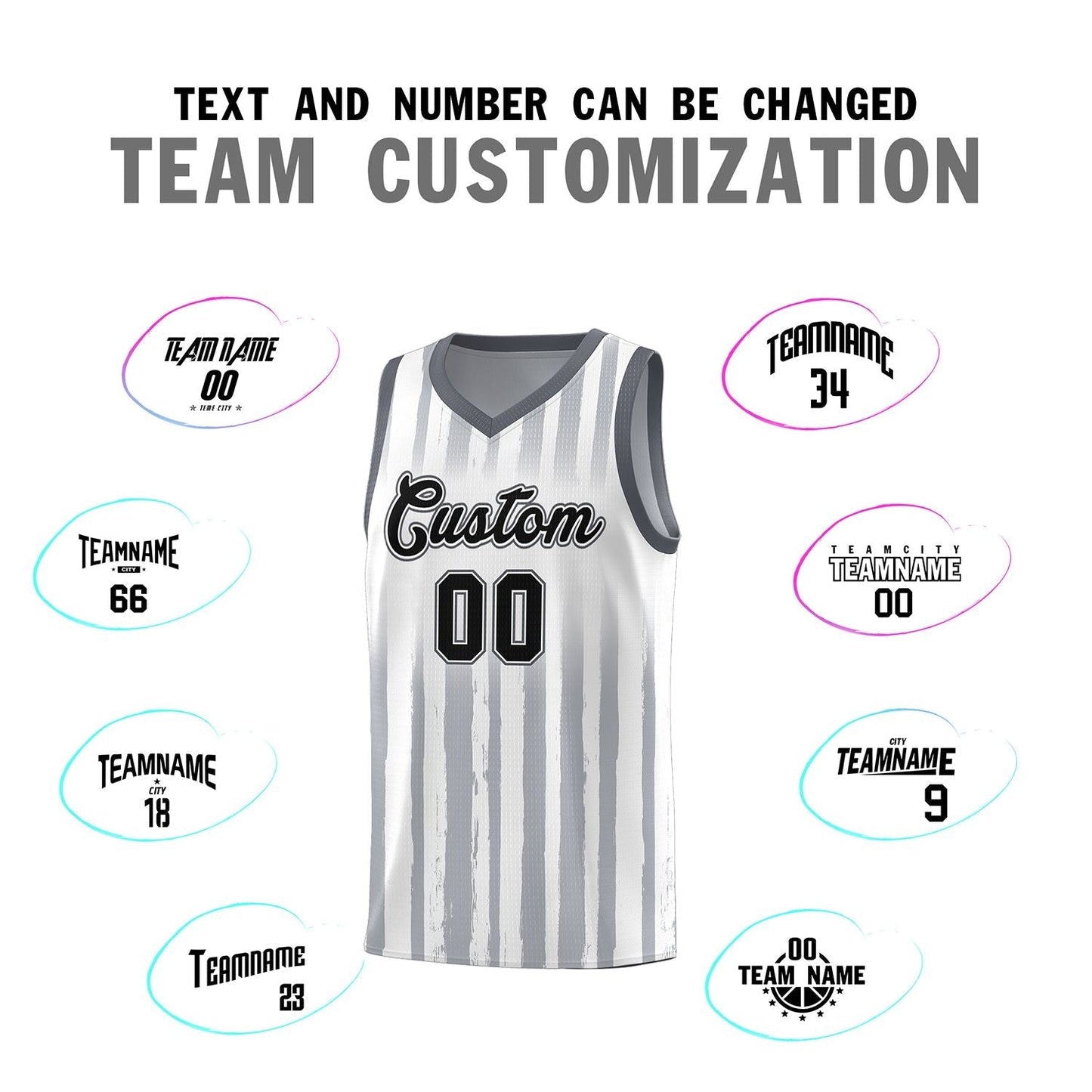 Custom White Black Vertical Striped Pattern Sports Uniform Basketball Jersey Limited