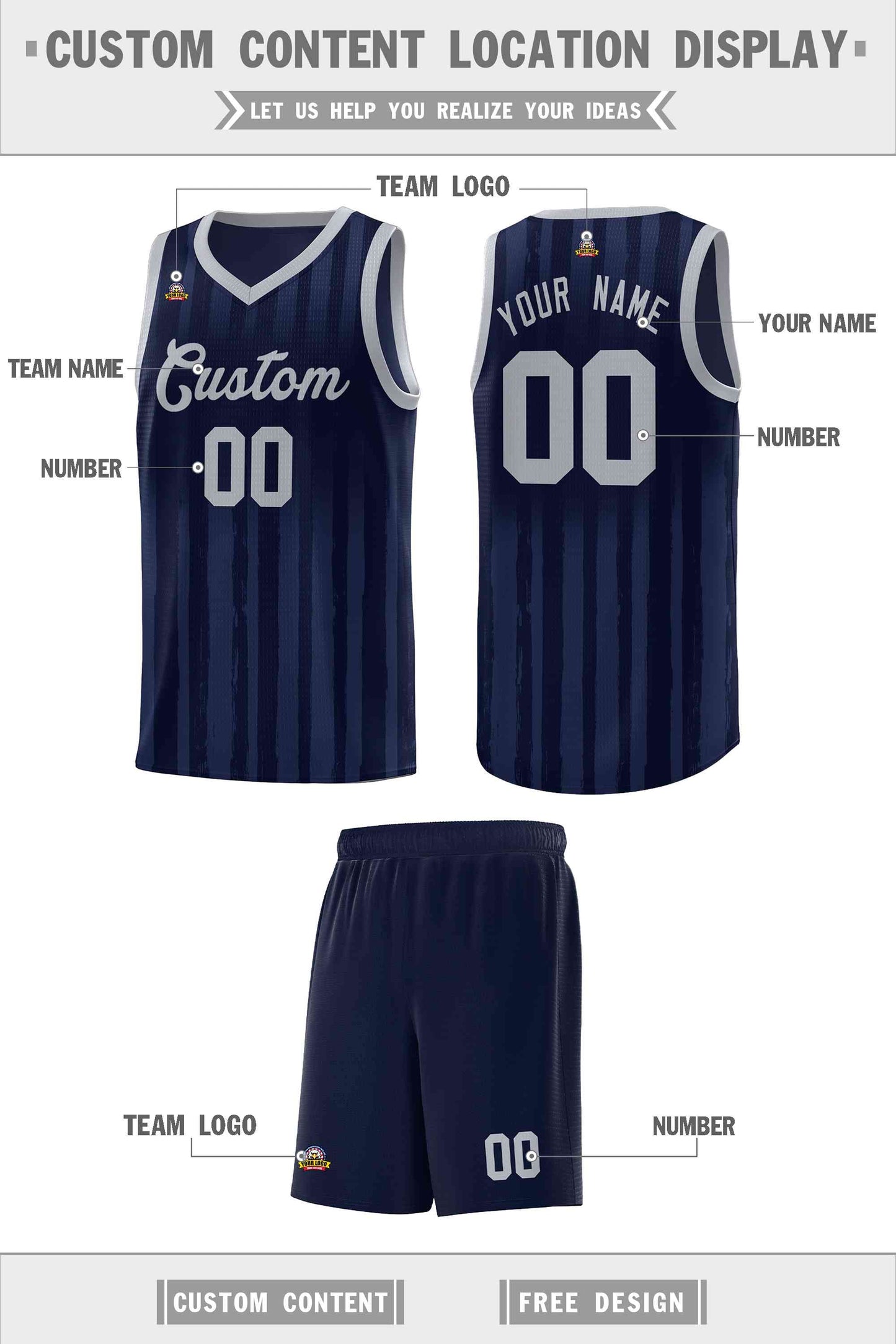 Custom Navy Gray Vertical Striped Pattern Sports Uniform Basketball Jersey Limited