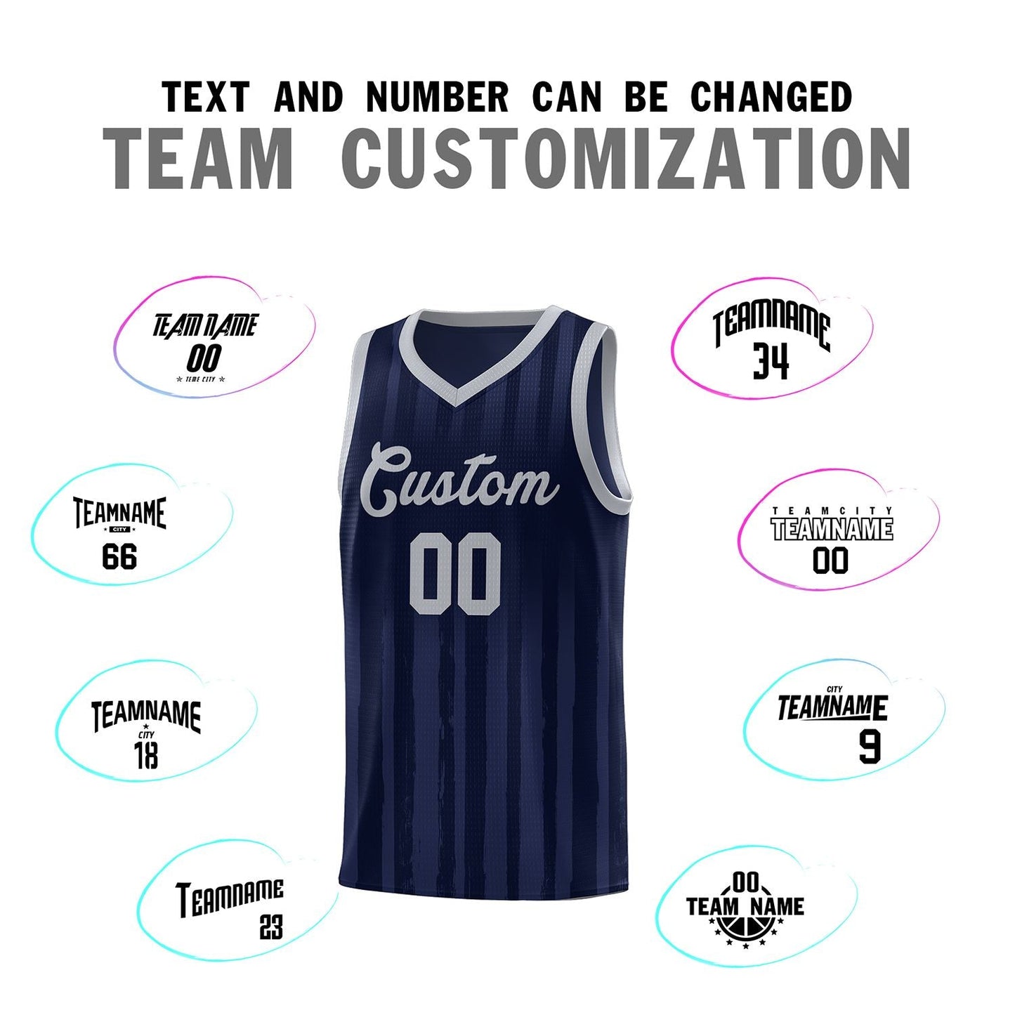 Custom Navy Gray Vertical Striped Pattern Sports Uniform Basketball Jersey Limited