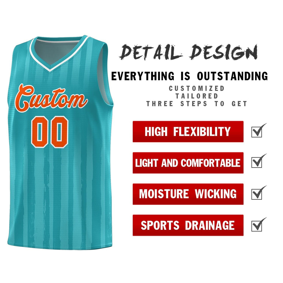 Custom Aqua Orange Vertical Striped Pattern Sports Uniform Basketball Jersey Limited