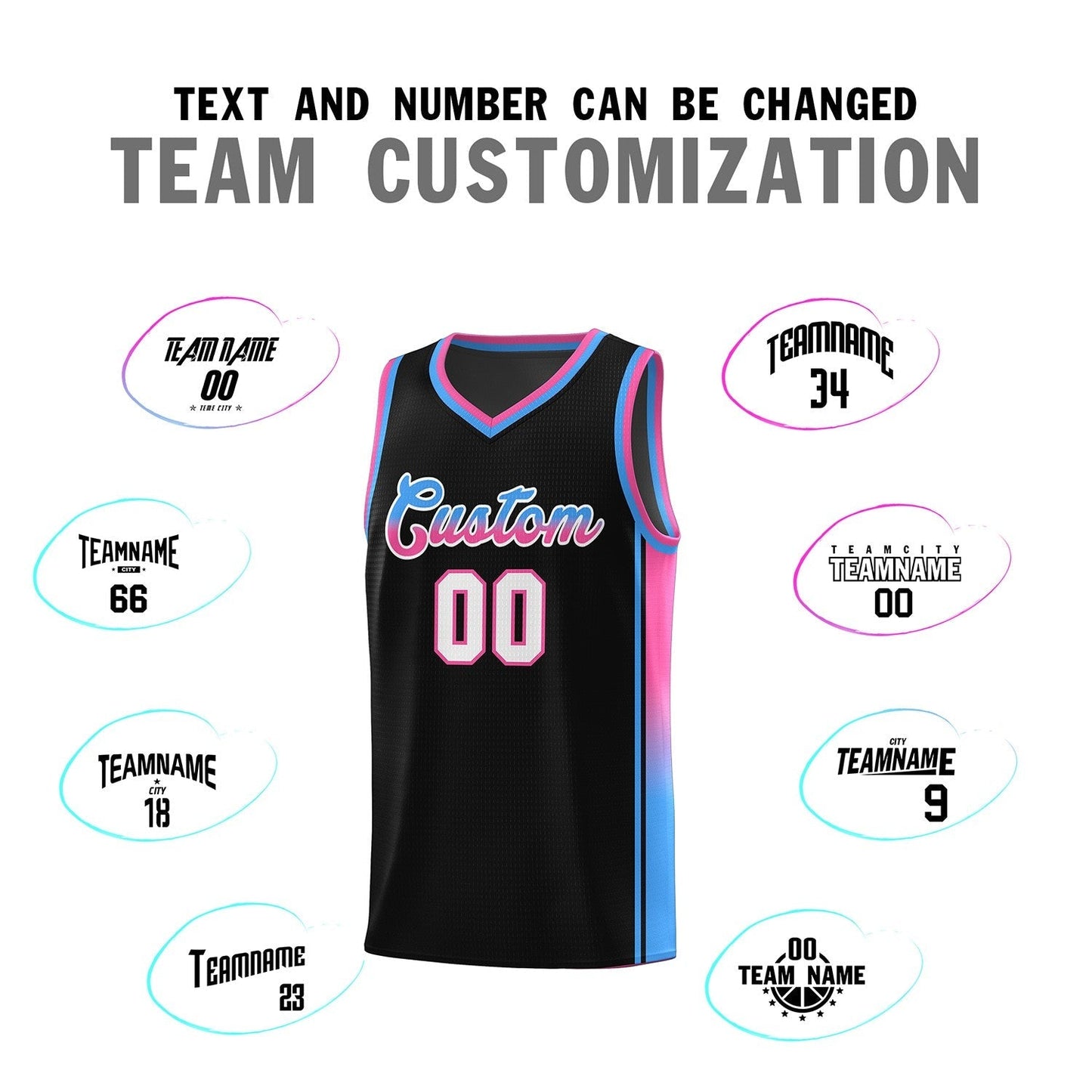 Custom Black Powder Blue-Pink Gradient Fashion Sports Uniform Basketball Jersey Limited