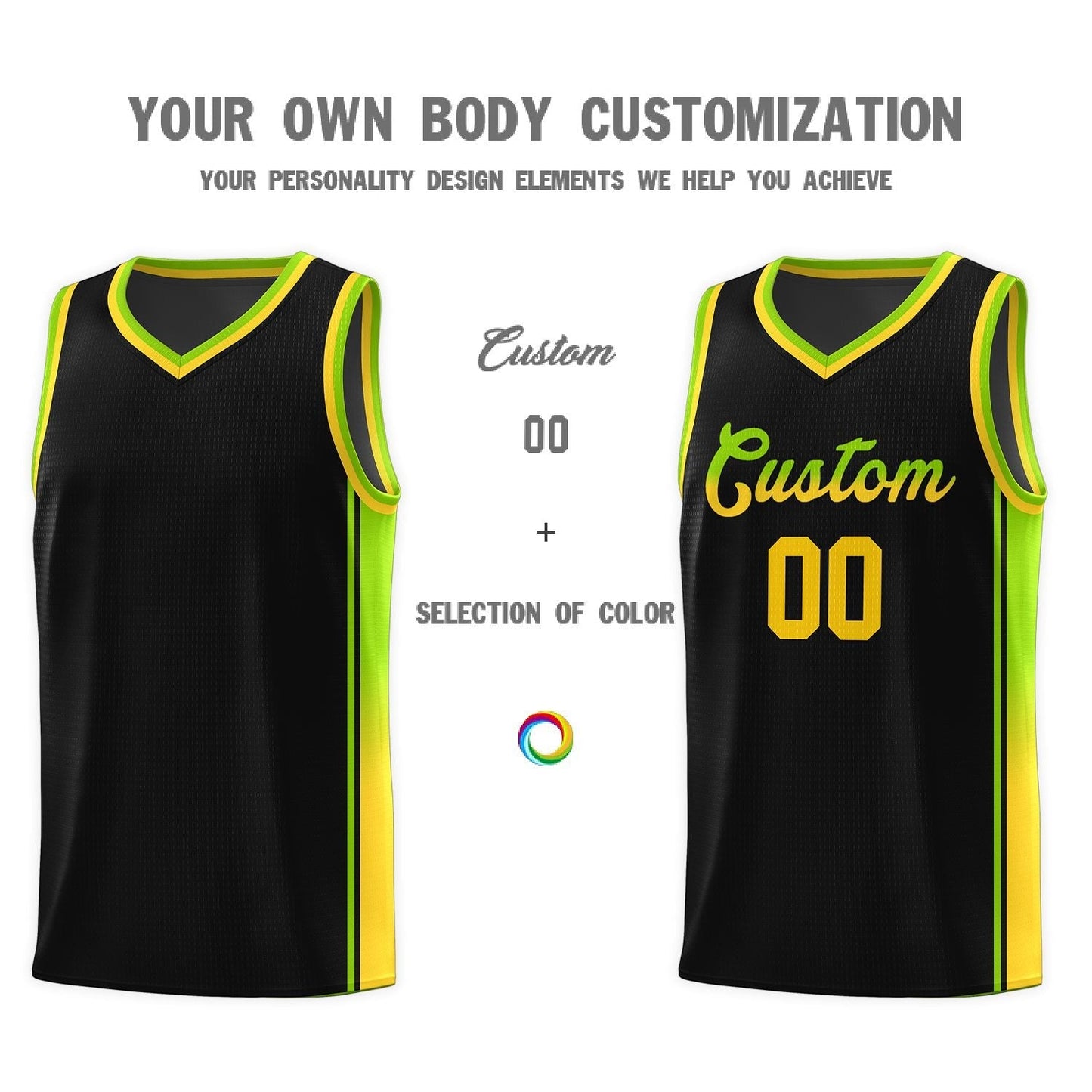 Custom Black Neon Green-Gold Gradient Fashion Sports Uniform Basketball Jersey Limited