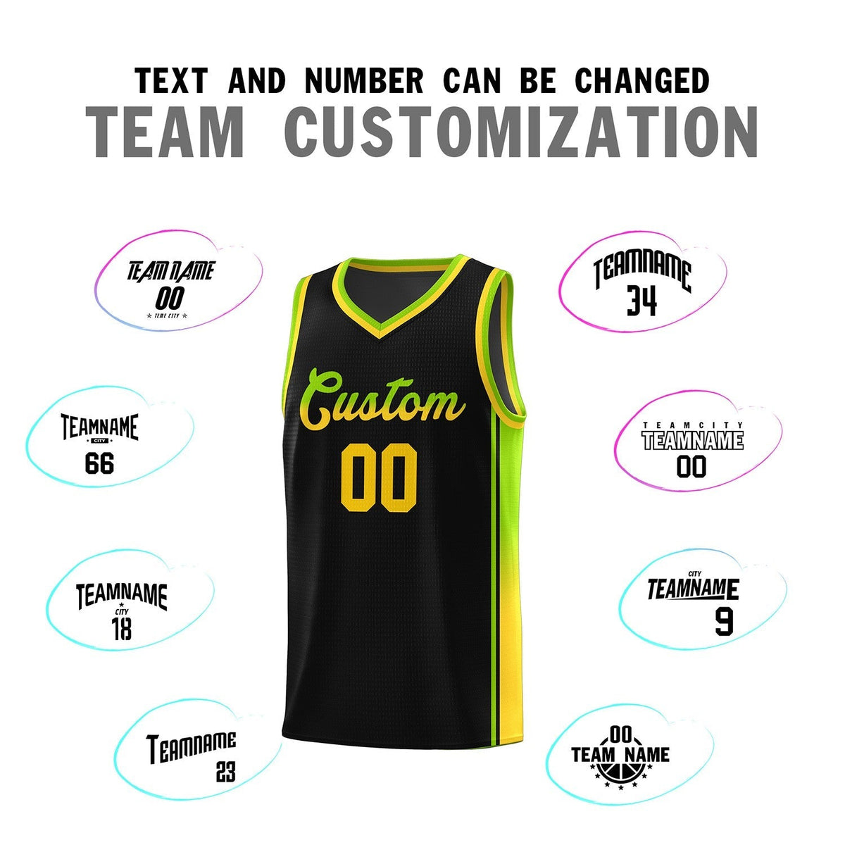 Custom Black Neon Green-Gold Gradient Fashion Sports Uniform Basketball Jersey Limited