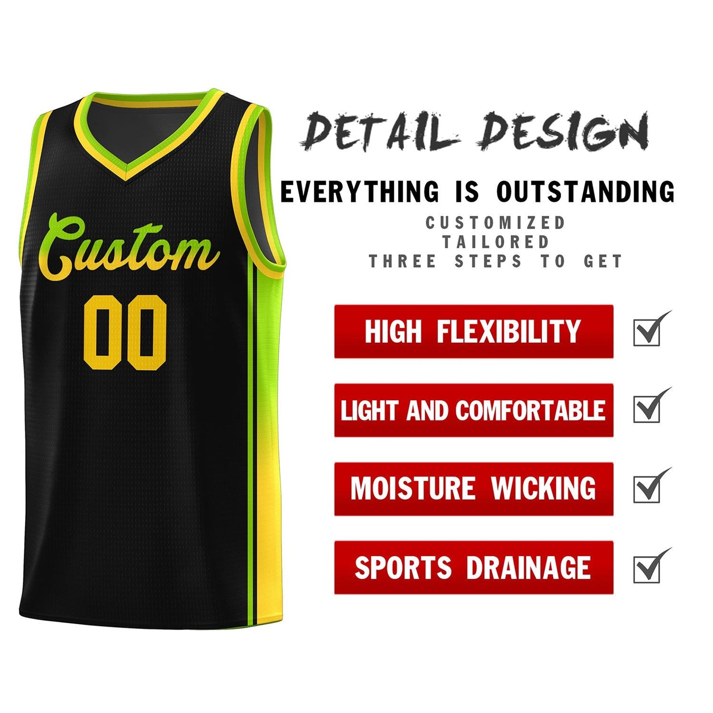 Custom Black Neon Green-Gold Gradient Fashion Sports Uniform Basketball Jersey Limited