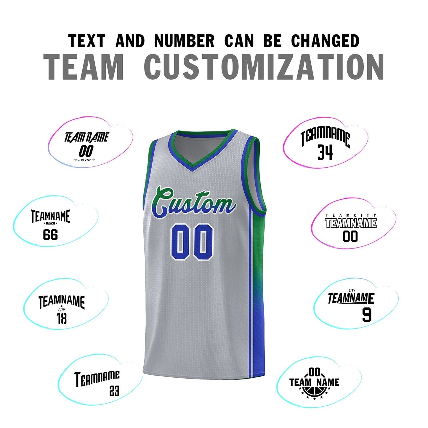Custom Gray Kelly Green-Royal Gradient Fashion Sports Uniform Basketball Jersey Limited