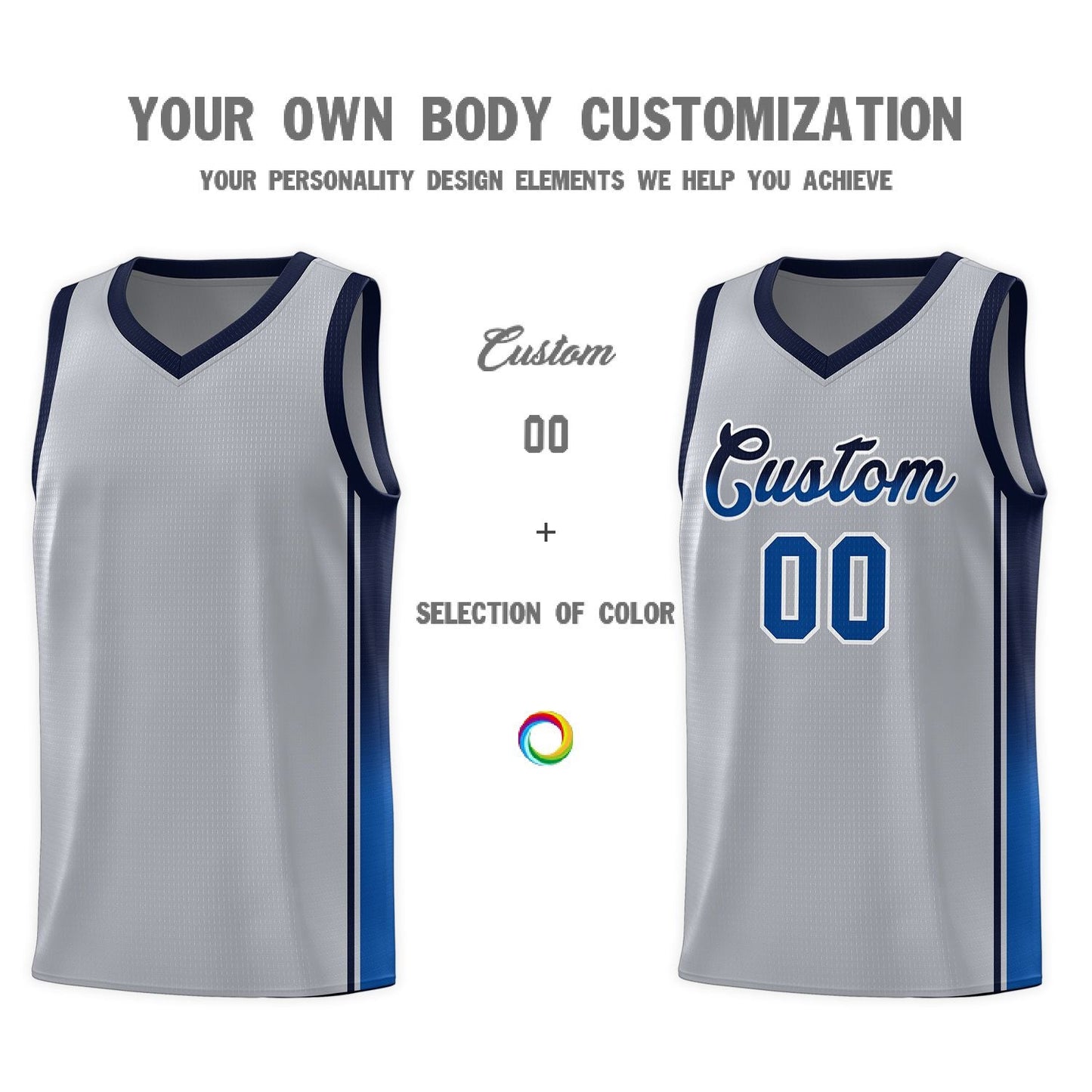 Custom Gray Navy-Royal Gradient Fashion Sports Uniform Basketball Jersey Limited