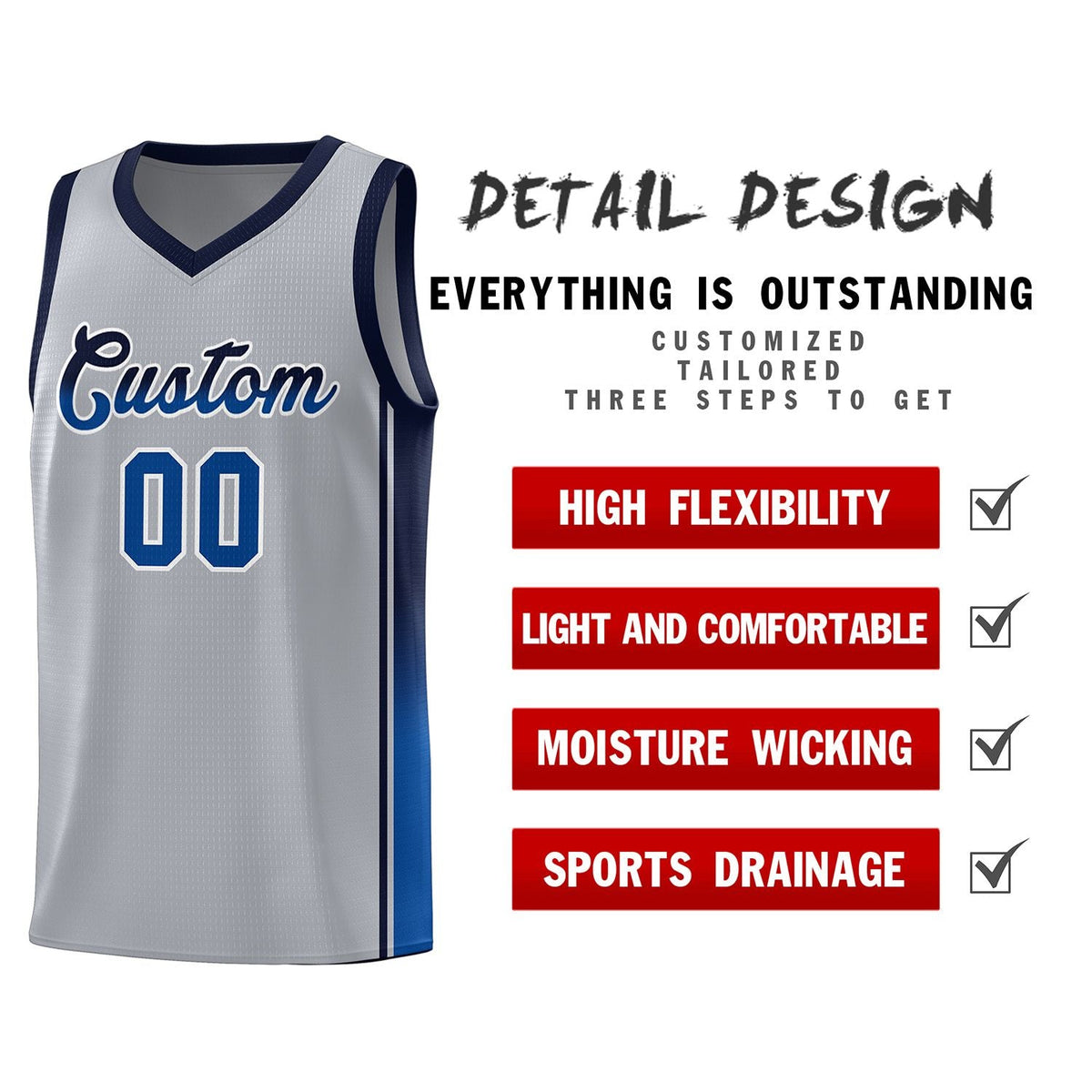 Custom Gray Navy-Royal Gradient Fashion Sports Uniform Basketball Jersey Limited