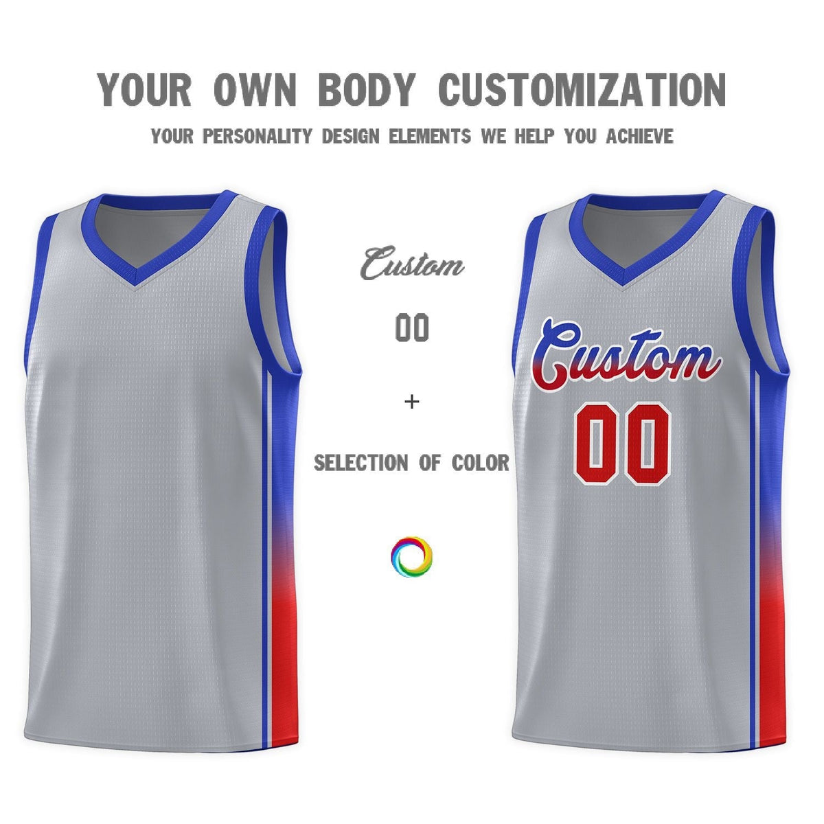 Custom Gray Red-Royal Gradient Fashion Sports Uniform Basketball Jersey Limited