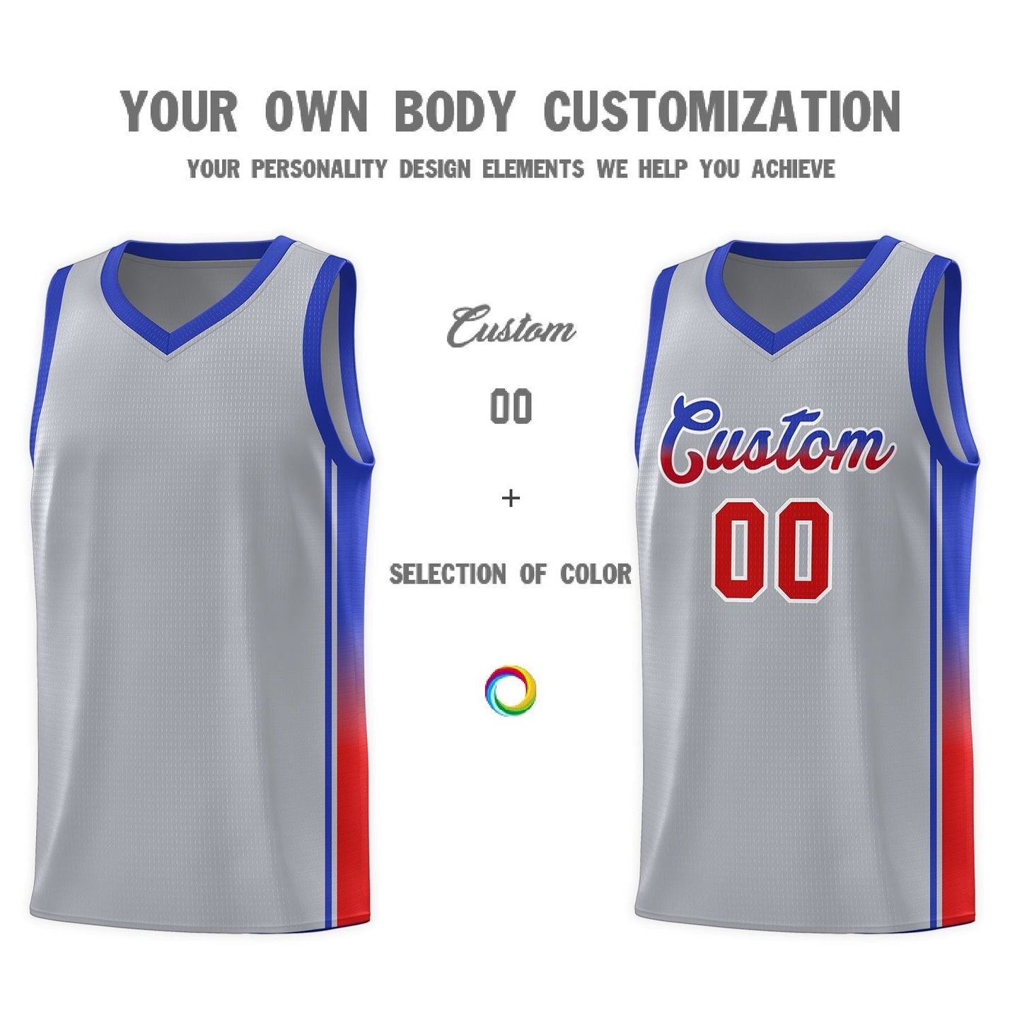 Custom Gray Red-Royal Gradient Fashion Sports Uniform Basketball Jersey Limited