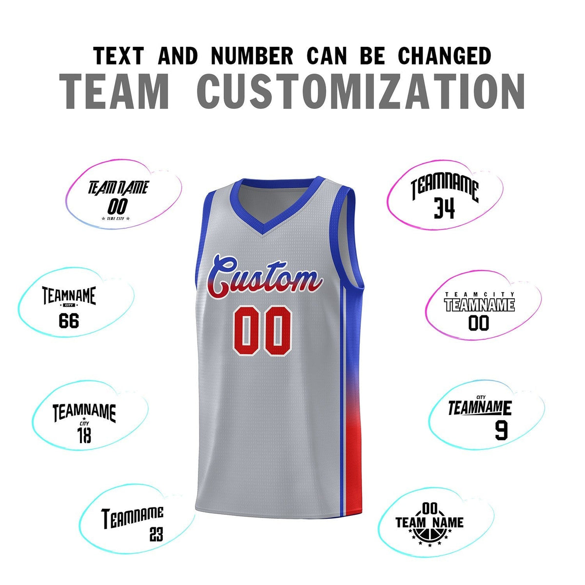 Custom Gray Red-Royal Gradient Fashion Sports Uniform Basketball Jersey Limited