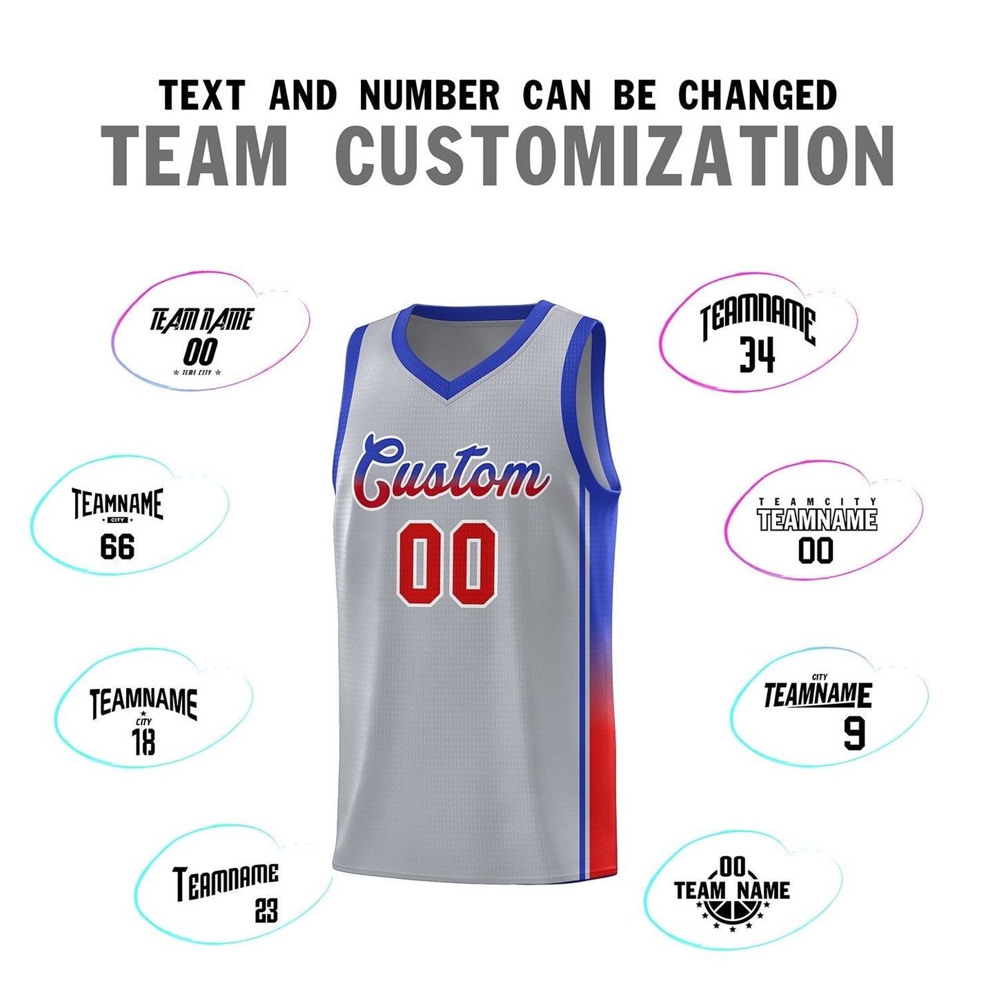 Custom Gray Red-Royal Gradient Fashion Sports Uniform Basketball Jersey Limited