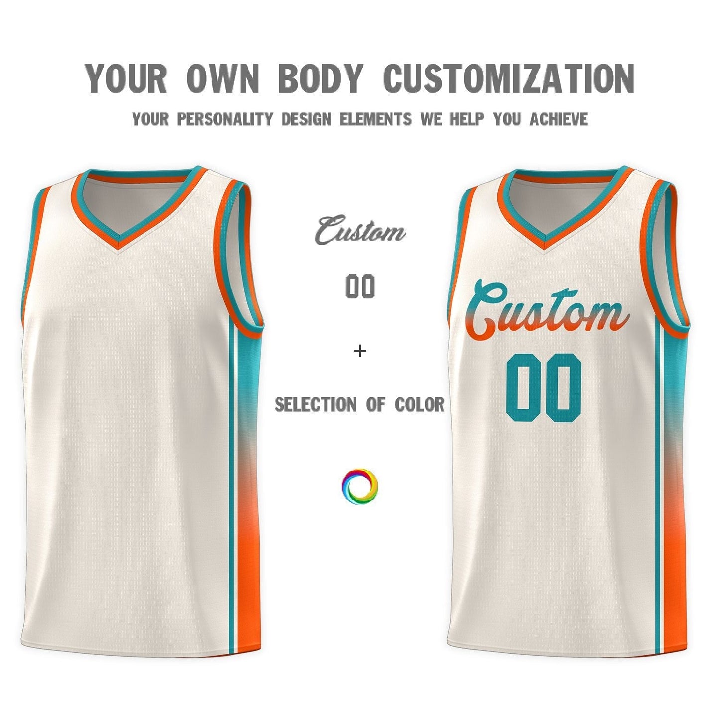 Custom Khaki Aqua-Orange Gradient Fashion Sports Uniform Basketball Jersey Limited