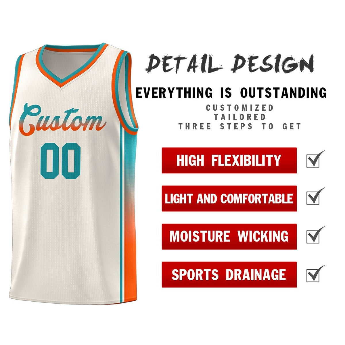 Custom Khaki Aqua-Orange Gradient Fashion Sports Uniform Basketball Jersey Limited