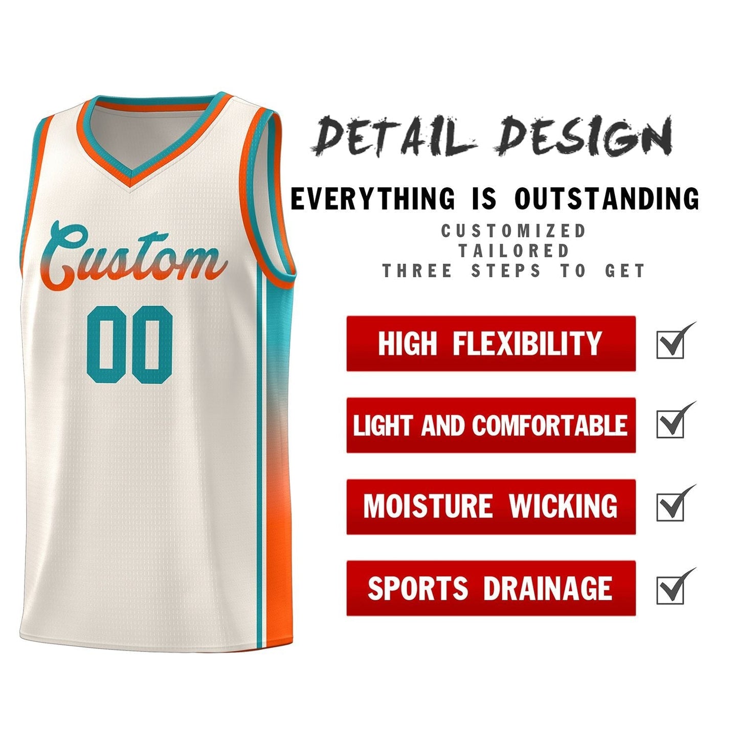 Custom Khaki Aqua-Orange Gradient Fashion Sports Uniform Basketball Jersey Limited