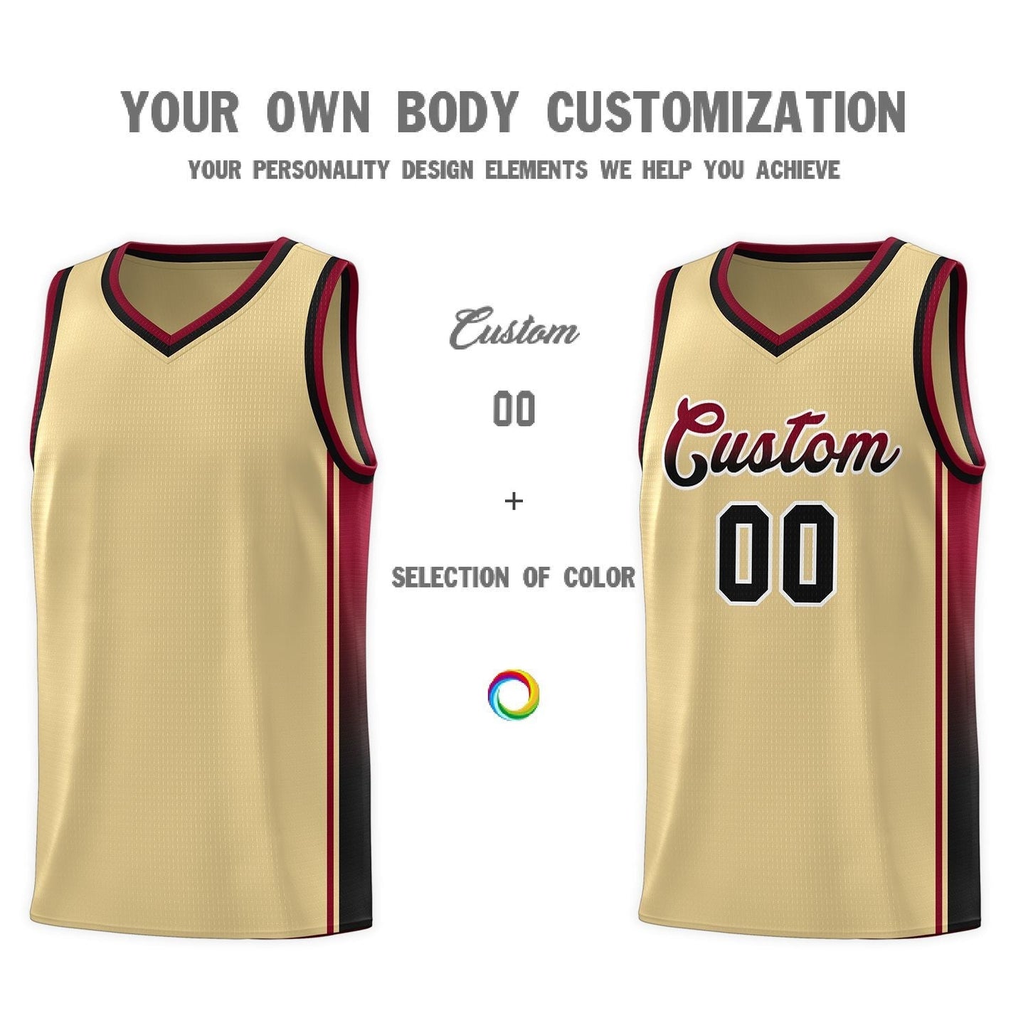 Custom Khaki Crimson-Black Gradient Fashion Sports Uniform Basketball Jersey Limited