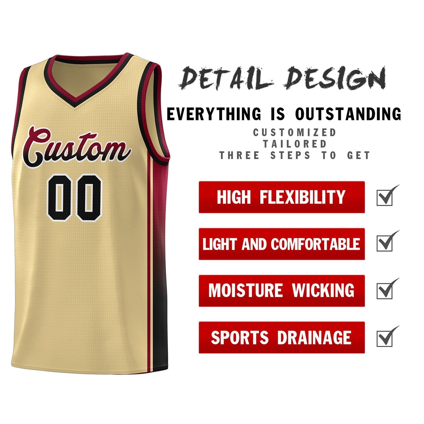 Custom Khaki Crimson-Black Gradient Fashion Sports Uniform Basketball Jersey Limited