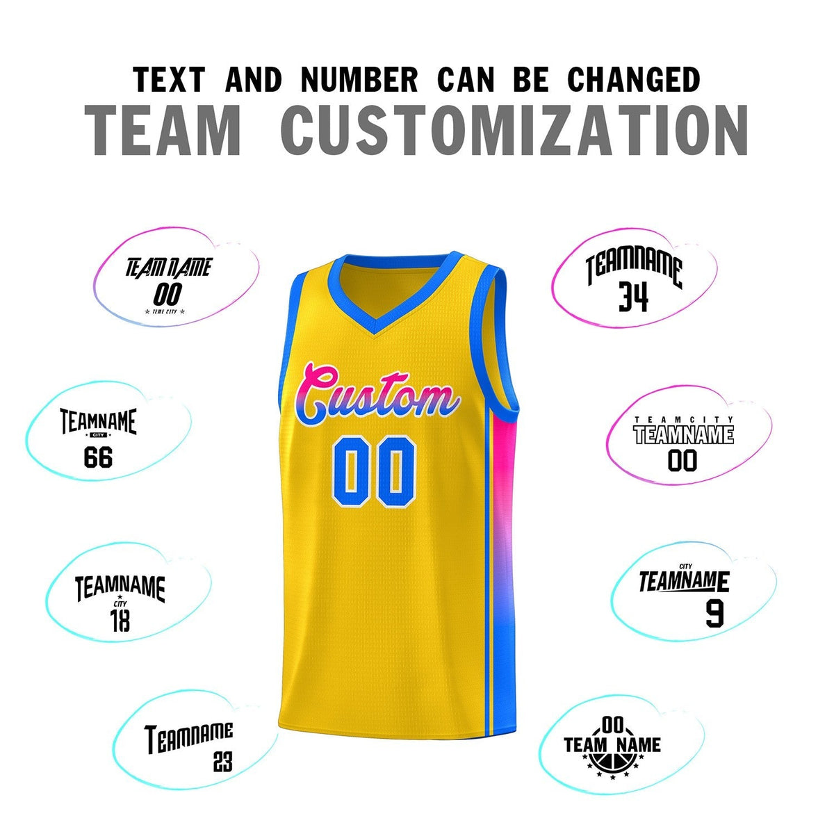 Custom Gold Light Blue-Pink Gradient Fashion Sports Uniform Basketball Jersey Limited