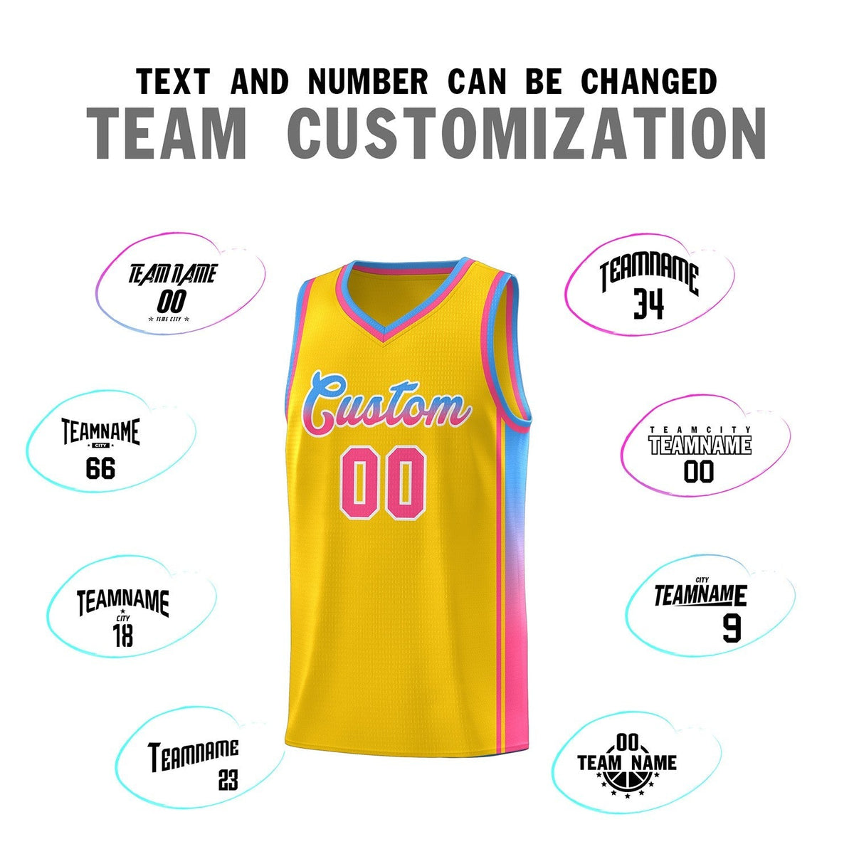 Custom Gold Light Blue-Pink Gradient Fashion Sports Uniform Basketball Jersey Limited