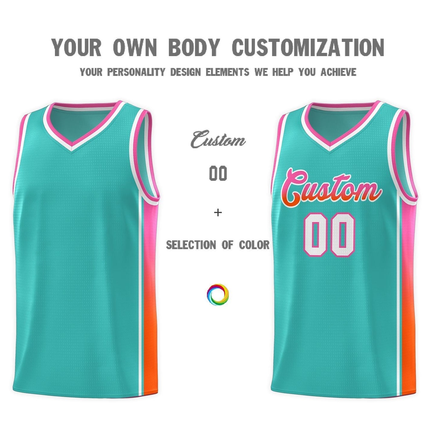 Custom Aqua Pink-Orange Gradient Fashion Sports Uniform Basketball Jersey Limited