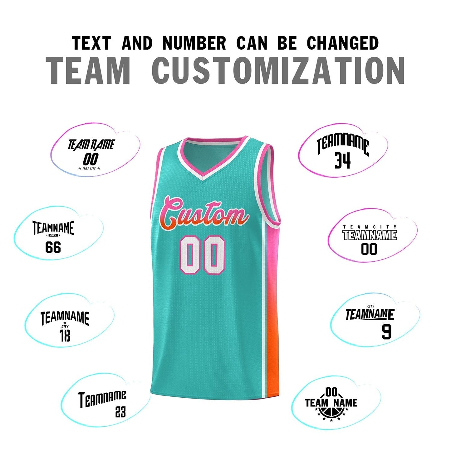 Custom Aqua Pink-Orange Gradient Fashion Sports Uniform Basketball Jersey Limited