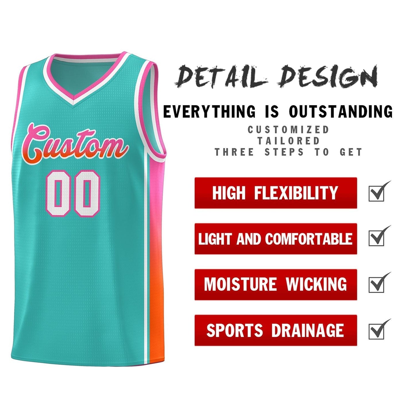 Custom Aqua Pink-Orange Gradient Fashion Sports Uniform Basketball Jersey Limited