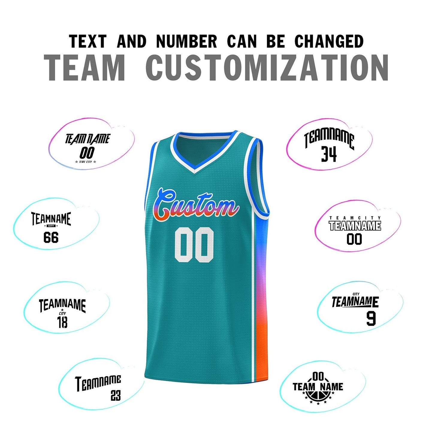 Custom Aqua Pink-Orange Gradient Fashion Sports Uniform Basketball Jersey Limited