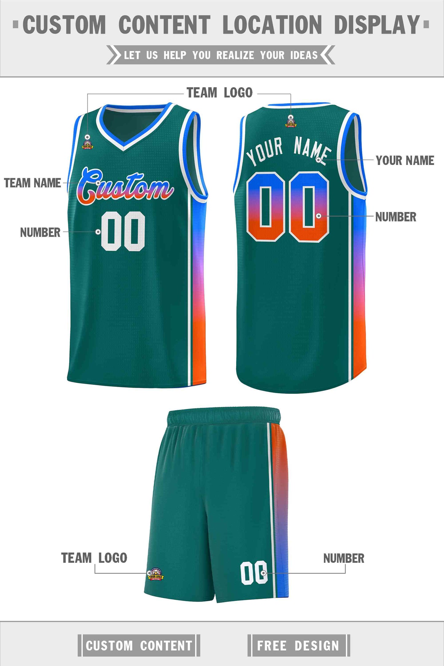 Custom Aqua Blue-Orange Gradient Fashion Sports Uniform Basketball Jersey Limited