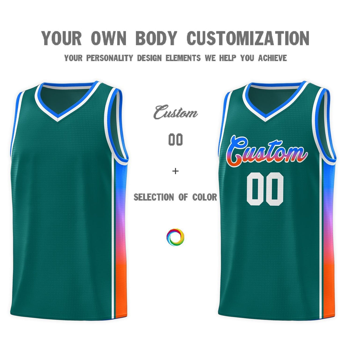 Custom Aqua Blue-Orange Gradient Fashion Sports Uniform Basketball Jersey Limited