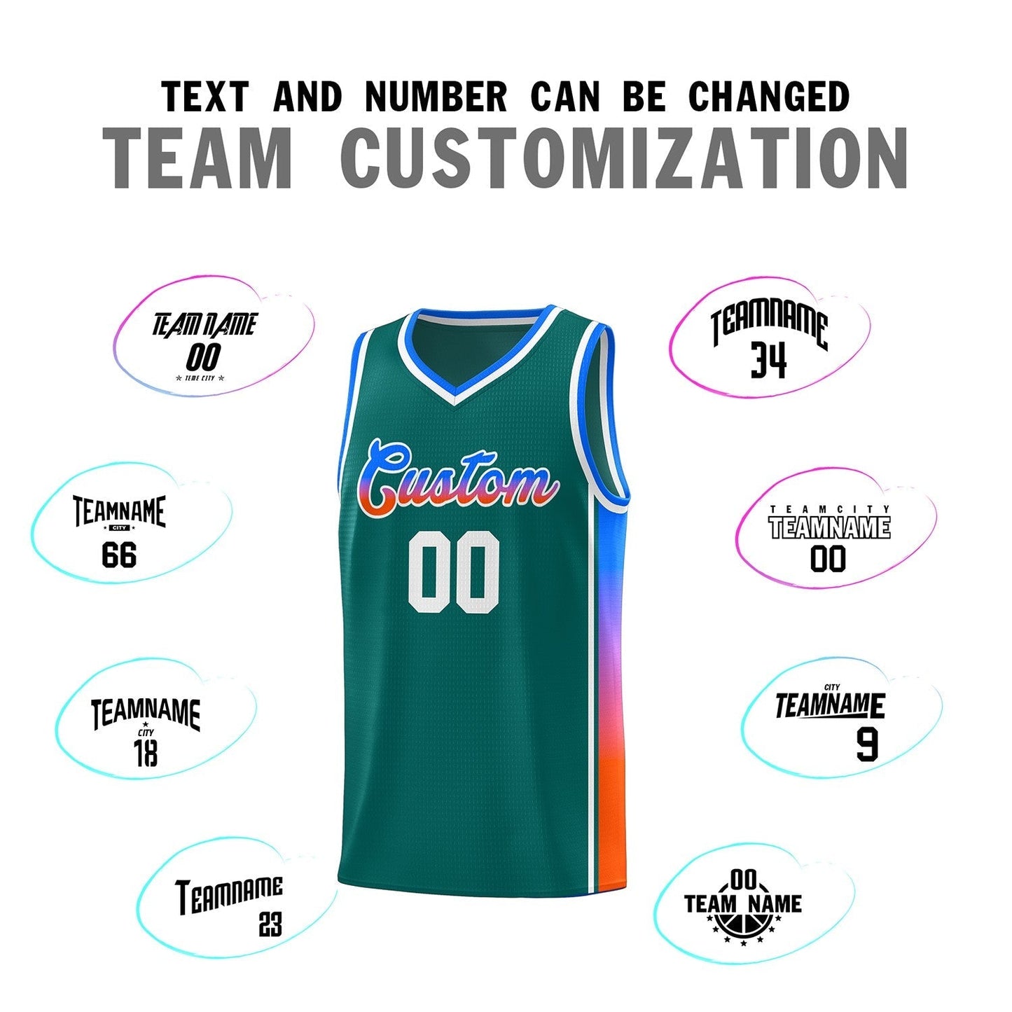 Custom Aqua Blue-Orange Gradient Fashion Sports Uniform Basketball Jersey Limited