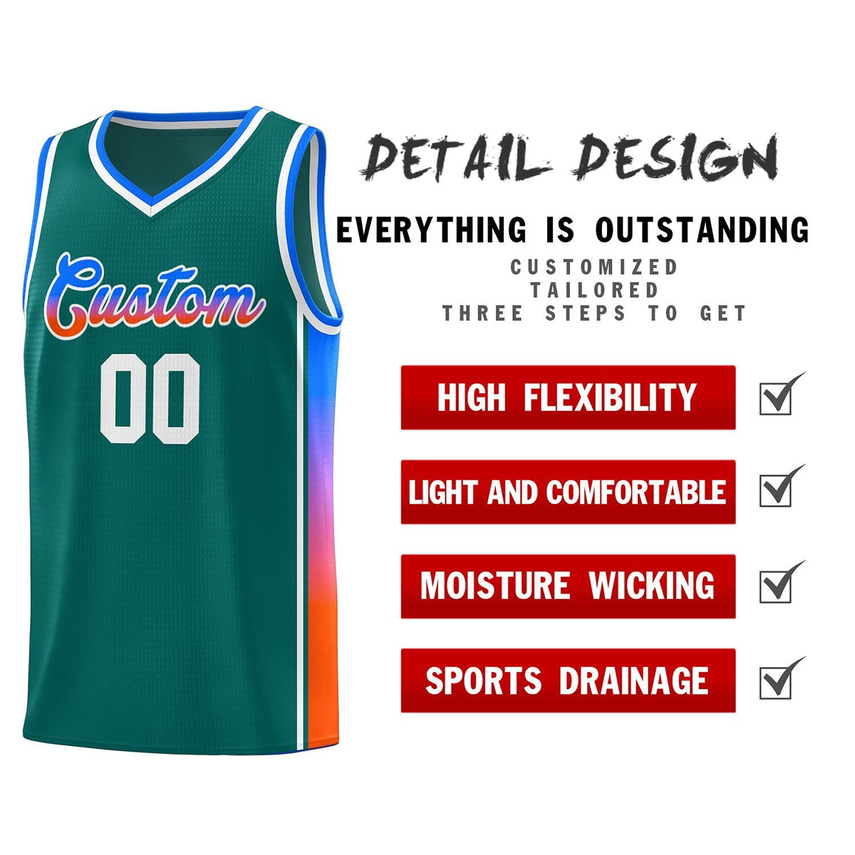Custom Aqua Blue-Orange Gradient Fashion Sports Uniform Basketball Jersey Limited