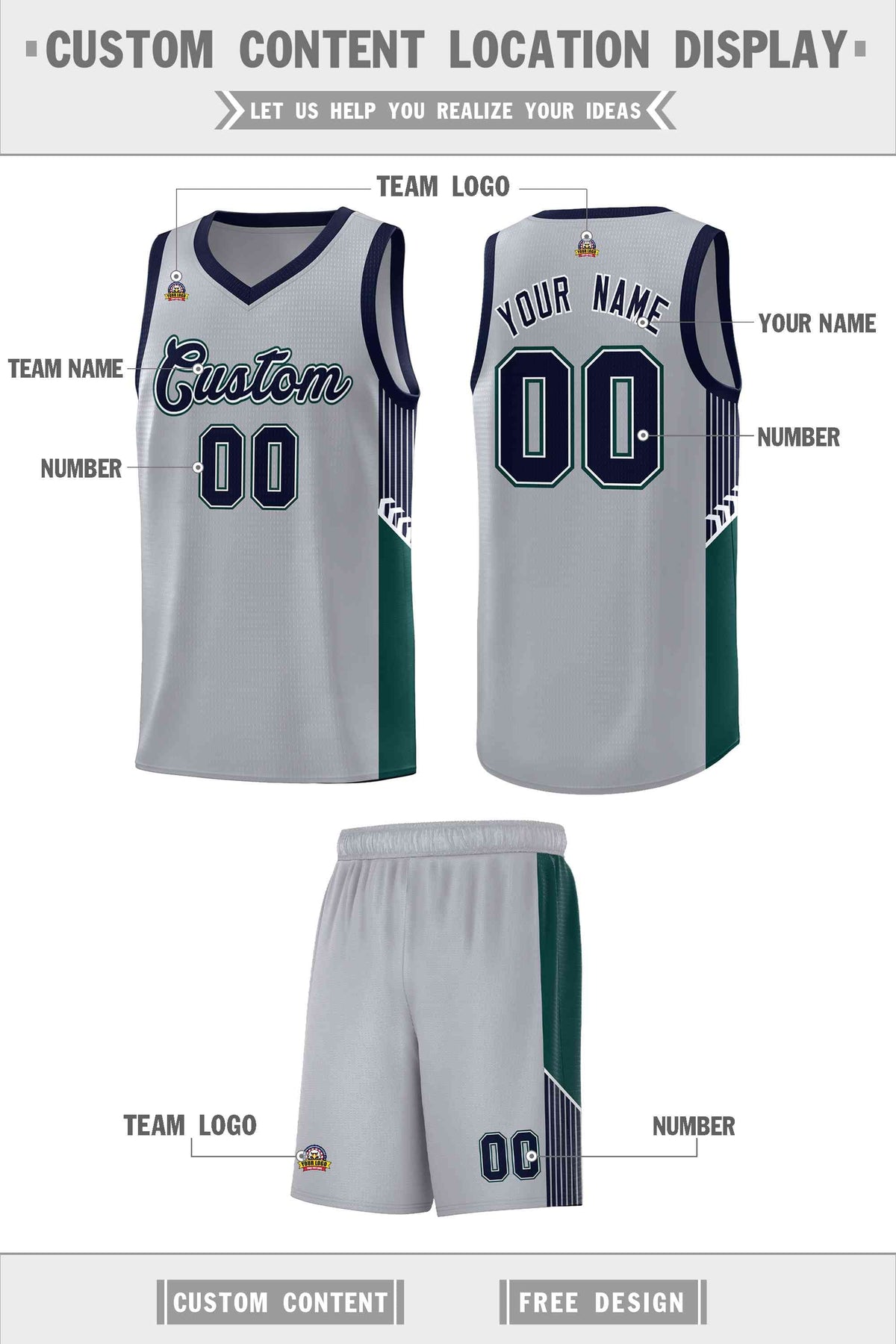 Custom Gray Navy-White Side Stripe Fashion Sports Uniform Basketball Jersey Limited
